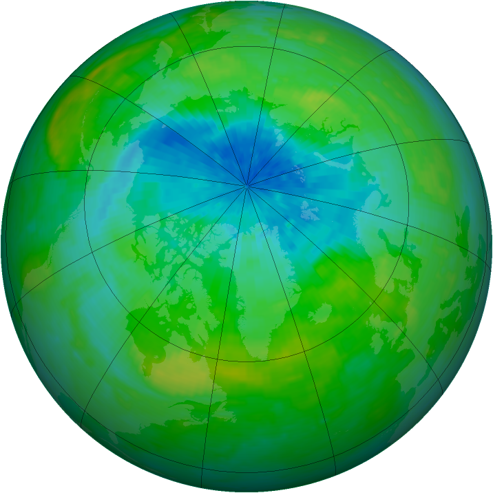 Arctic ozone map for 18 August 1990